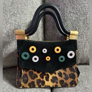 2018 Thale Blanc Calf Hair Leopard Leather Audrey Tote w/ Grommet & Gold Accents
